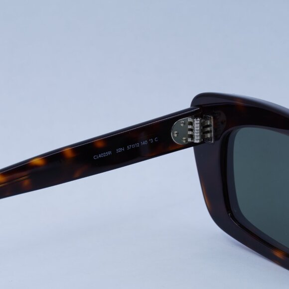 Celine CL40259I 52N Sunglasses Dark Havana Rectangle Frame, Green Lenses - Picture 6 of 10